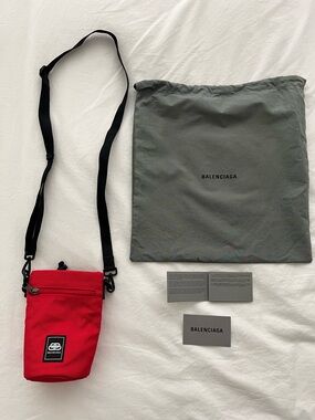 Balenciaga Red Canvas BB Logo Water Bottle Holder Crossbody
